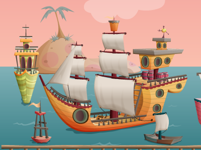 Ships adobe illustrator game art illustration islands pirate world sea ships vector art video game