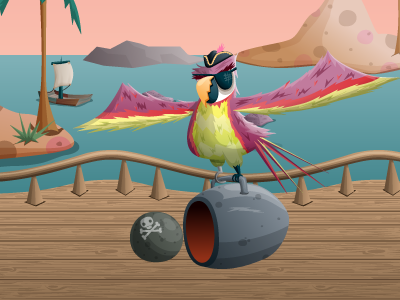 Pirate Parrot adobe illustrator cannon eye patch game art illustration pirate parrot pirate world vector art video game