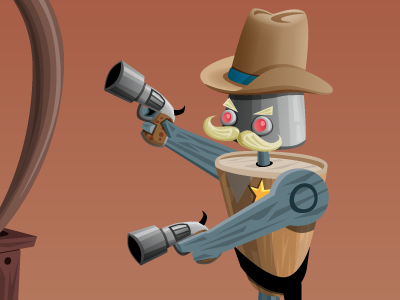 Robo Cowboy adobe illustrator cowboy hat desert game art illustration pistols robo cowboy vector art video game