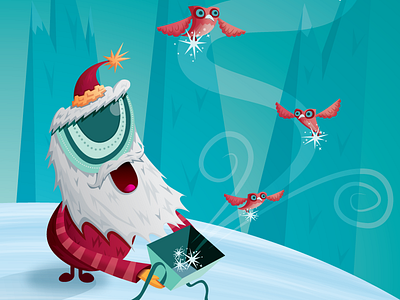 Christmas! birds christmas cyclops holidays illustration present santa snow vector art winter