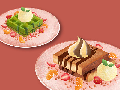 cake cafe character design dessert food fresh icecream illustration menu plate tasty vector art waffle