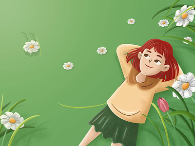 Springtime 2d 3d character colorful design flower garden girl graphic design illustration kids park spring texture