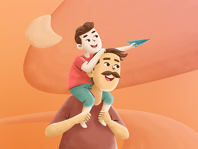 Father's day 2d 3d artwork character colorful design father fly illustration kid lanscape paper plane son texture