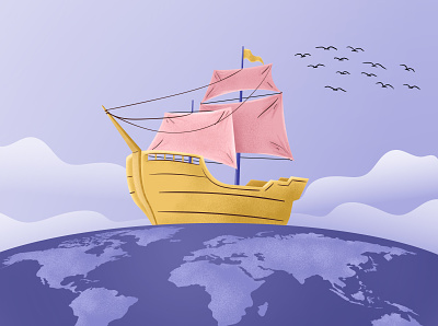 Columbus voyage 2d character christopher colorful columbus design illustration sailing ship texture voyage world