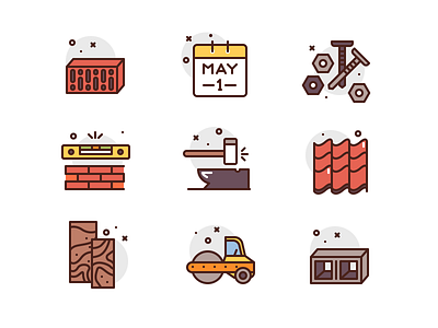 Labor Day Icons brick construction icons illustration labor day parquet premium roof