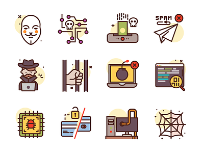 Hacking Icons computer crime cyber freebie hacker icons illustration