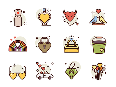 Love Icons birds car dress heart icons illustration rainbow