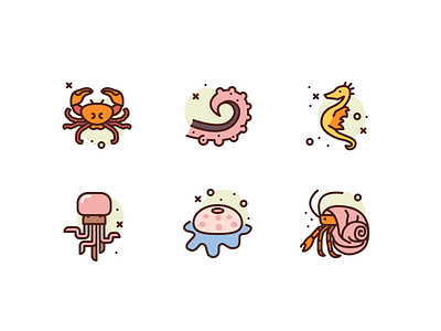 Sea Life Icons crab icons illustration jellyfish ocean octopus sea seahorse