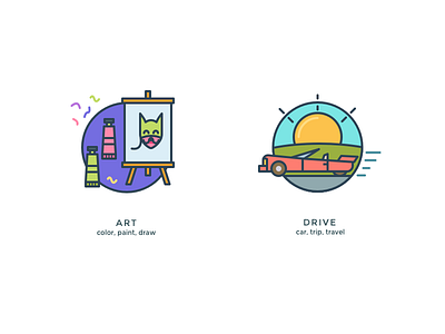 Another kind of icons 7 art car color dog drive icons illustration paint travel