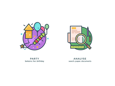 Another kind of icons 9 birthday documents fun icons illustrations paper party search