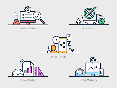 Mono Icons content icons illustrations marketing outline search strategy target
