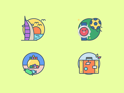 Icons for mobile app candy icons illustrations jar sport travel
