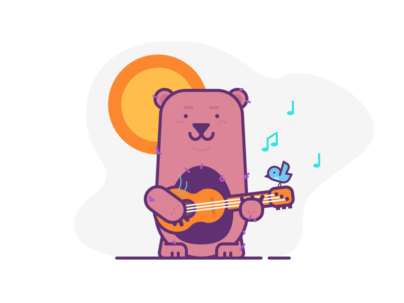 007.Guitar singer tweet bird music illustration bear guitar