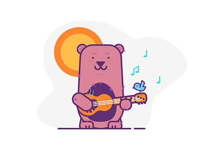 007.Guitar bear bird guitar illustration music singer tweet