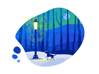 Winter Illustration christmas dog fantasy forest illustration lampion light park pet snow street winter wood