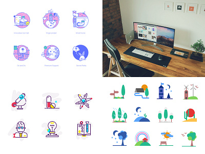 2018 Year in Review desk flat icon icons illustration worskapce