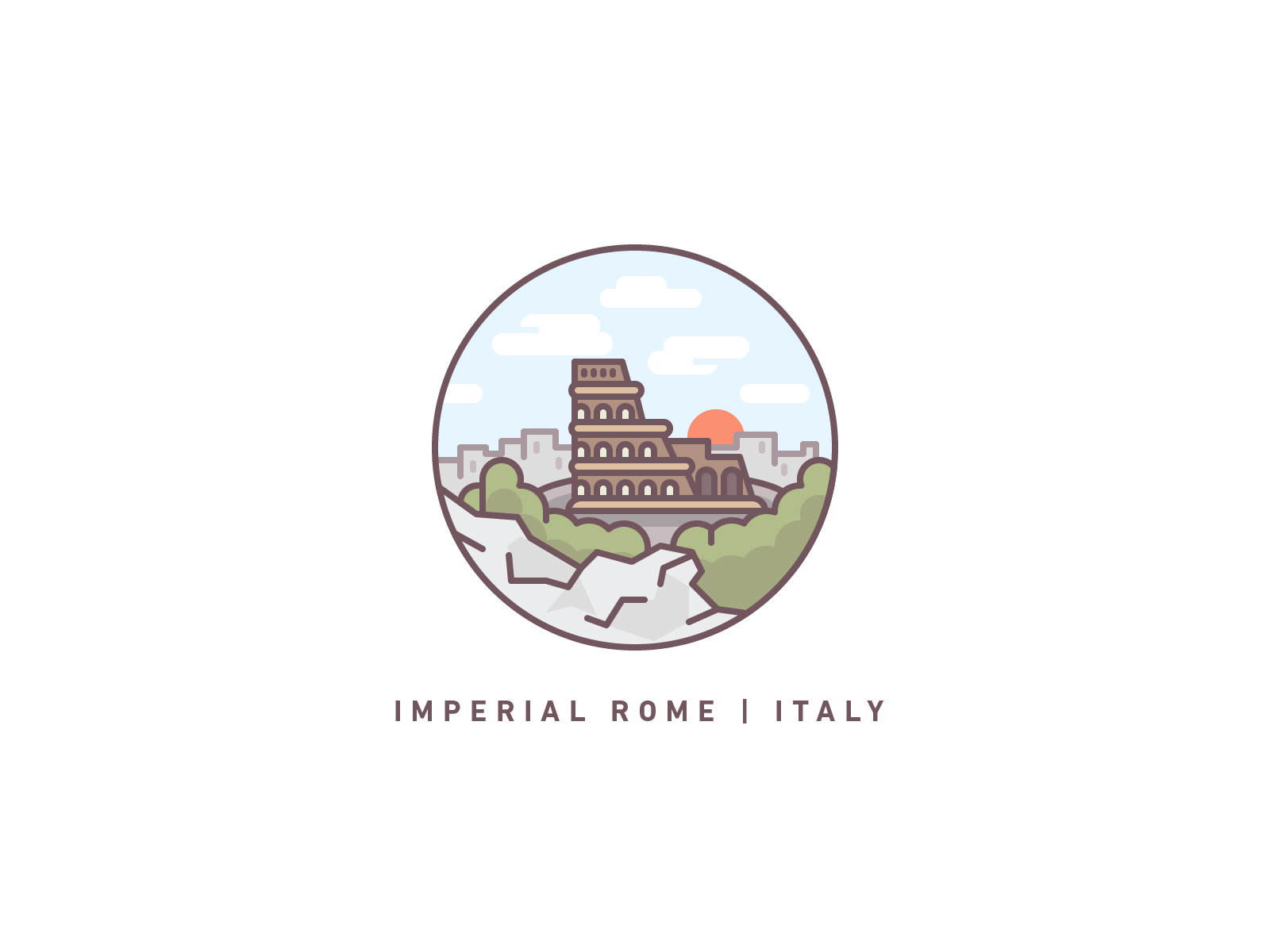 Rome colosseum icons illustration italy rome travel