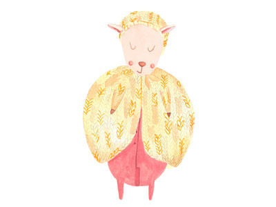 Dreamy analog animal character design gouache pastel pink watercolor yellow