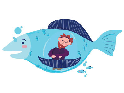 Jonah and the fish adobe bible blue character design illustration illustrator pastel series sticker vector