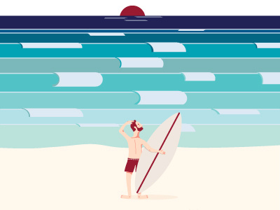 Paper story waves adobe blue character design illustrator pastel seaside summer surfer vector