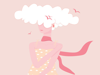 Head in the clouds adobe character design girl illustration illustrator pastel pink portrait vector yellow