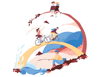 Bridges adobe illustrator bicycle blue childrens illustration design fishing rod game illustration illustrator palette vector vector illustration