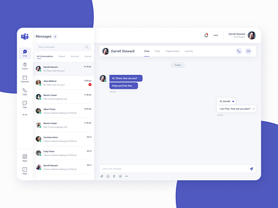 Teams Redesign Concept app app design blue app design chat app message app messenger minimalistic design new app design ui ui design web design white