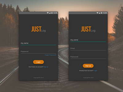 Login/Sign-up mobile design android app design app branding brown button design design flat flat design gray input fields login orange sign in sign up typography ui