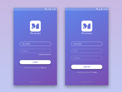 Sign in/Sign up android app design app blue blue and white branding button design design flat flat design icon illustration input fields login logo purple sign in ui
