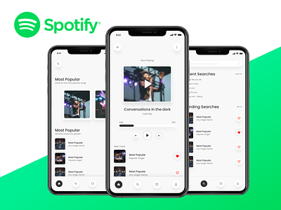 Spotify Music App app app design green green app ios mockup iso app new app design sketch file ui user interface white white ui