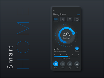 Ac settings for smart Home app #007 Daily UI air conditioner daily ui 007 dailylogochallenge dark mode minimalism minimalist neumorphism remote ui ux
