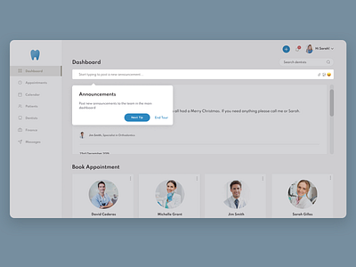 Product Tour - Dental Dashboard dashboard interface dashboard ui onboard onboarding product tour tips ui ui design user experience user interface ux