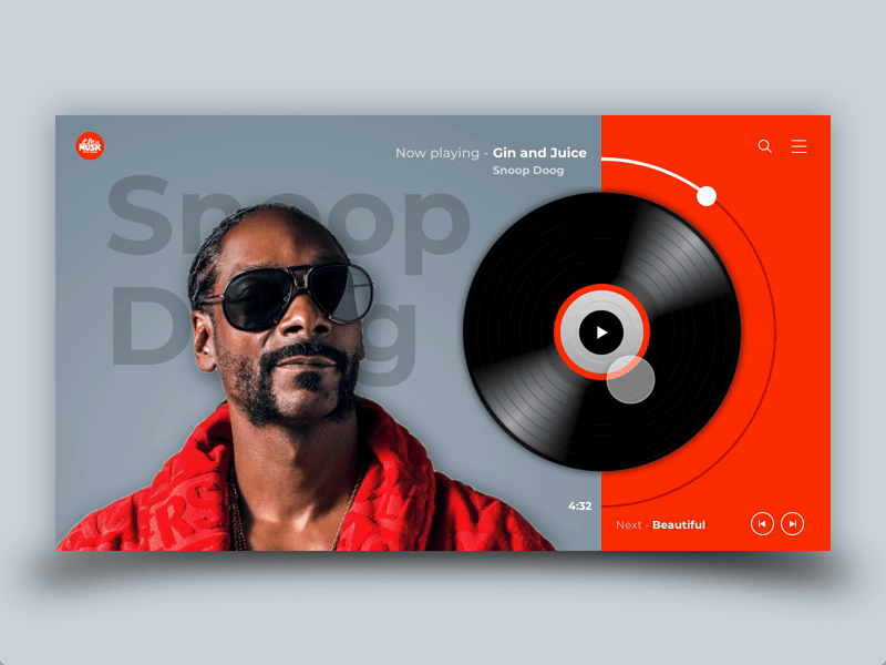 Music player - Snoop dogg branding music music player playlist search ui design ux webdesign website website concept