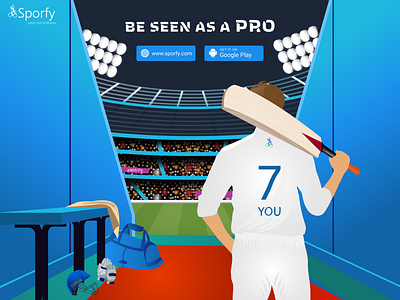 cricket-Be Seen As Pro app branding cricket design dribbleartist first flat identity illustration illustrator mobile poster a day poster challenge poster collection star ui ux vector web website