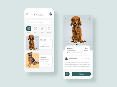 pet adoption app concept animal app application clean concept design designs dog flat line icons minimal mobile app design mobile ui modern pet pet adoption search ui ux