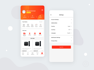 Ecommerce Profile and Settings app dailyui design ecommerce ecommerce app ecommerce design flat icon mobile profile profile card profile design ui user experience user interface ux