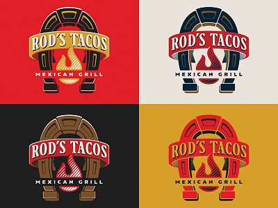 Rod's Tacos Logo branding flame horseshoe logo logotype modern product type