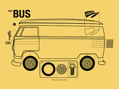 VW Bus Manual Style Graphic illustration lineart vector