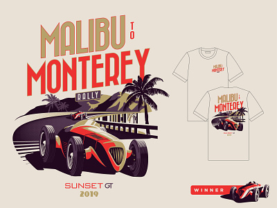 Malibu To Monterey 01 branding car rally cars illustration vintage