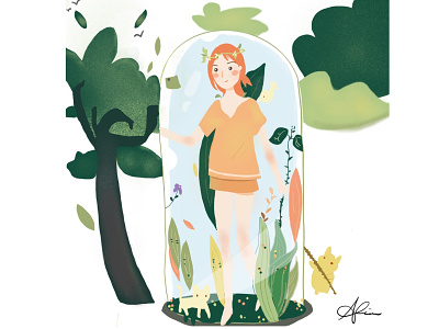 Girl in the glass cute flat illustrator girl character illustration procreate
