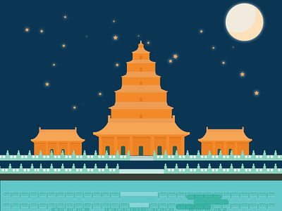 Temple and reflection at night adobe illustrator design illustration ui vector