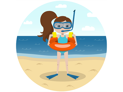 Young swimmer adobe illustrator beach character child cute flippers girl holidays illustration sea summer vacation
