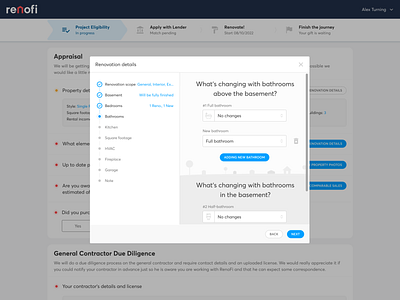 Renovation details wizard design home journey loan renovation steps ui ux web wizard