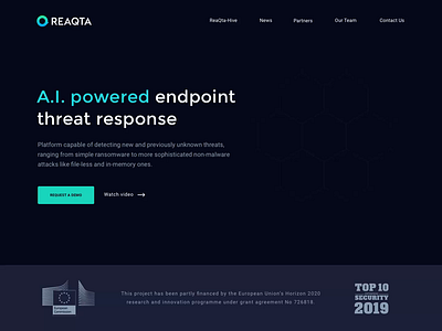 ReaQta Website - Homepage animation cybersecurity hero saas website