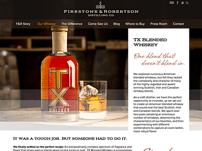 F&R Distilling Co. Website TX Blended Whiskey Page detail frdistilling website whiskey