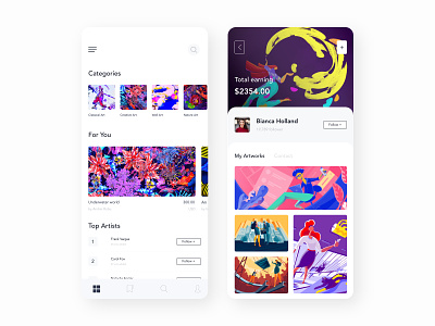 Art selling app UI design