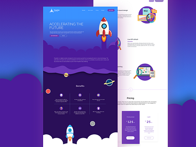 rocket in universe - product landing ai design flat sketch