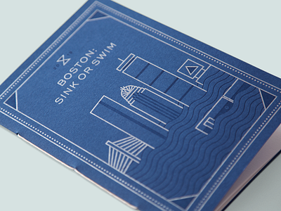 Invitation for Boston: Sink or Swim Event art direction branding climate change design illustration letterpress minimal print skyline thread binding