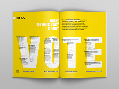 HKS Magazine Spread, Make Democracy Count Ideation country democracy editorial education ideas ideation magazine make public policy typeset typography vibrant