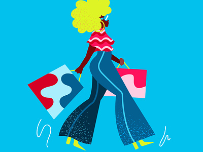 $hopping $pree afro art black bright color character fashion flat illustration graphic design illustration minimalistic palette shopping simple vector walking woman women